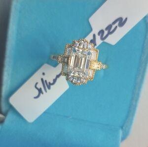 GRA Certified VVS1 Emerald Cut Art Deco Moissanite Ring 6&7 Size Available